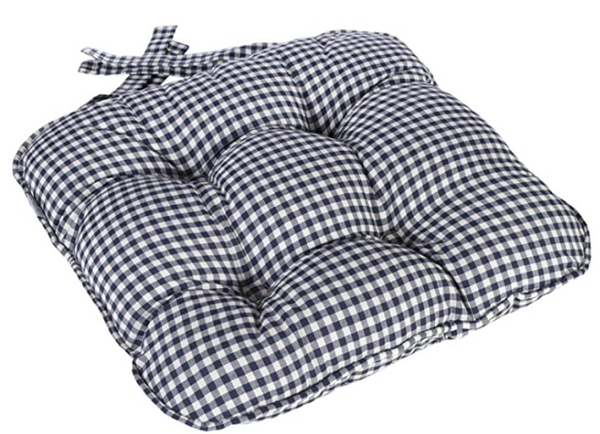 Berkeley Checked Piped Chunky Seat Pad Cushion Navy Home Factory Shop