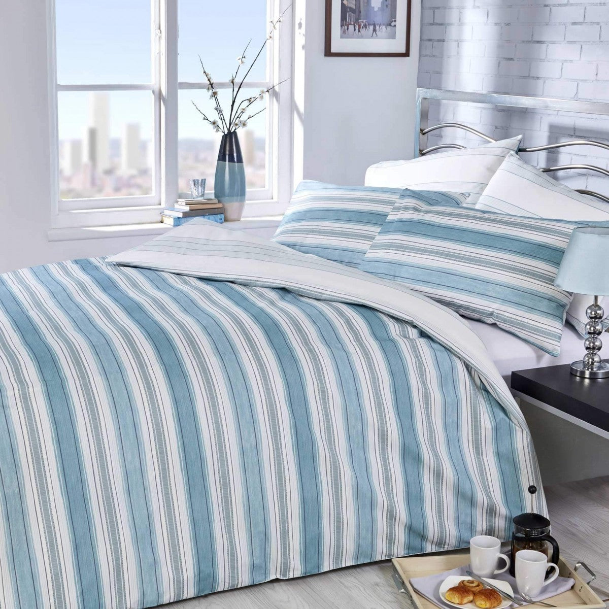 Vantona Easy Living Boheme Stripe Duvet Cover Set - Blue – Home Factory ...